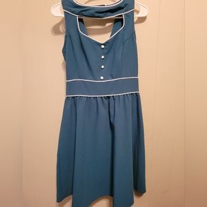 Folter Teal Blue White Button Dress